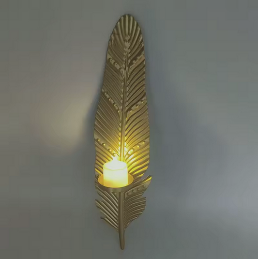 Gold Feather Candle Sconce
