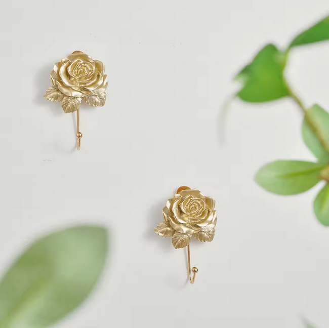 Gold Rose Coat Hooks (Set of 2)