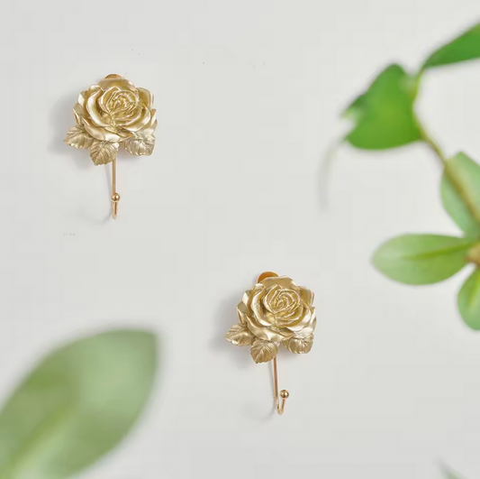 Gold Rose Coat Hooks (Set of 2)
